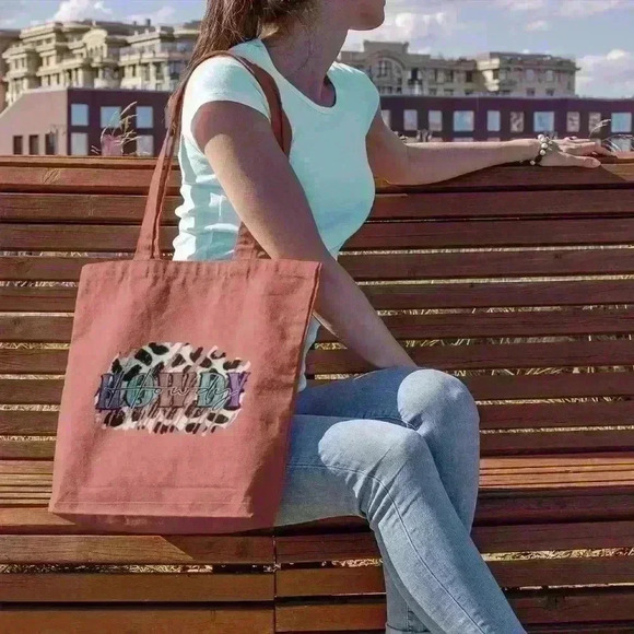 Country fall howdy animal print mauve  recycled tote bag - Picture 2 of 3